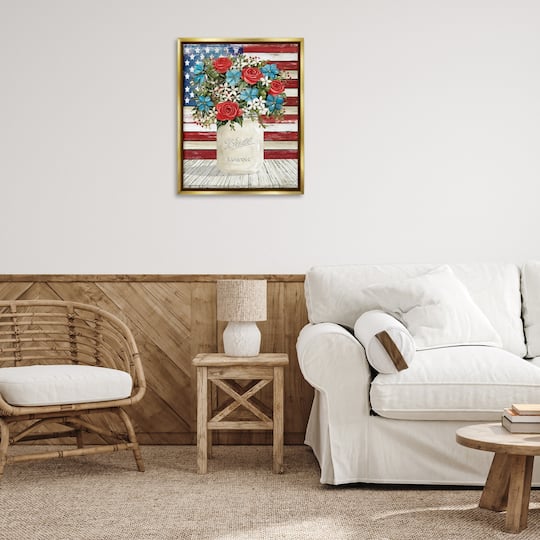 Stupell Industries Americana Flag Festive Bouquet Floater Framed Art
